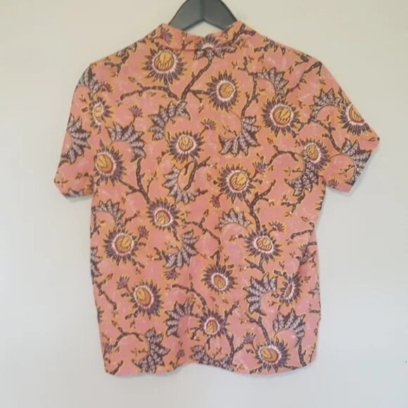 NWT C&C California floral print pink linen boxy  button down shirt size S - Picture 3 of 5